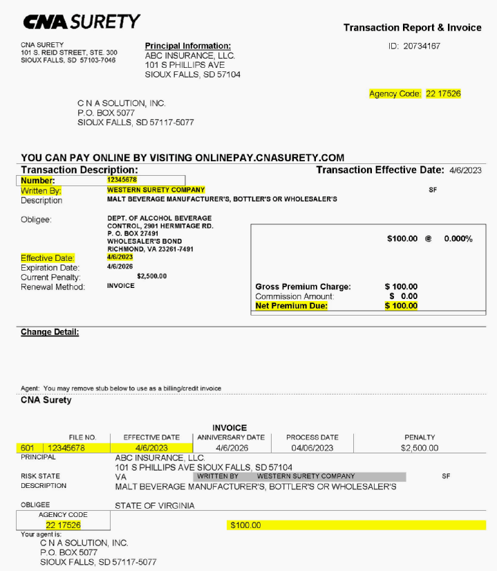Agency Bill Invoice